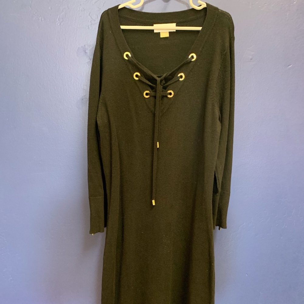 Calvin Klein Sweater V-Neck Lace Up Dress, Small